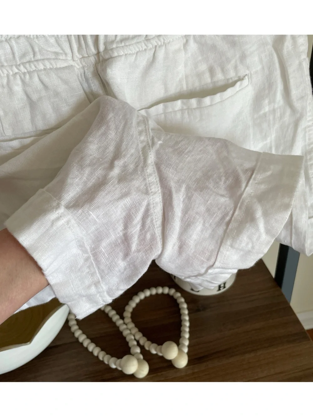 NWOT Women's Athleta Cabo Linen Short White Drawstring, Size 4